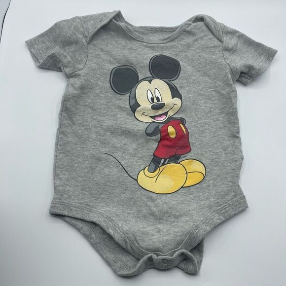 Disney Mickey Mouse grey gray bodysuit one piece 24m 24 months snap crotch shirt - Picture 1 of 7